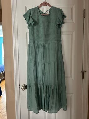 Sage Green Tiered Maxi Dress with Flutter Sleeves